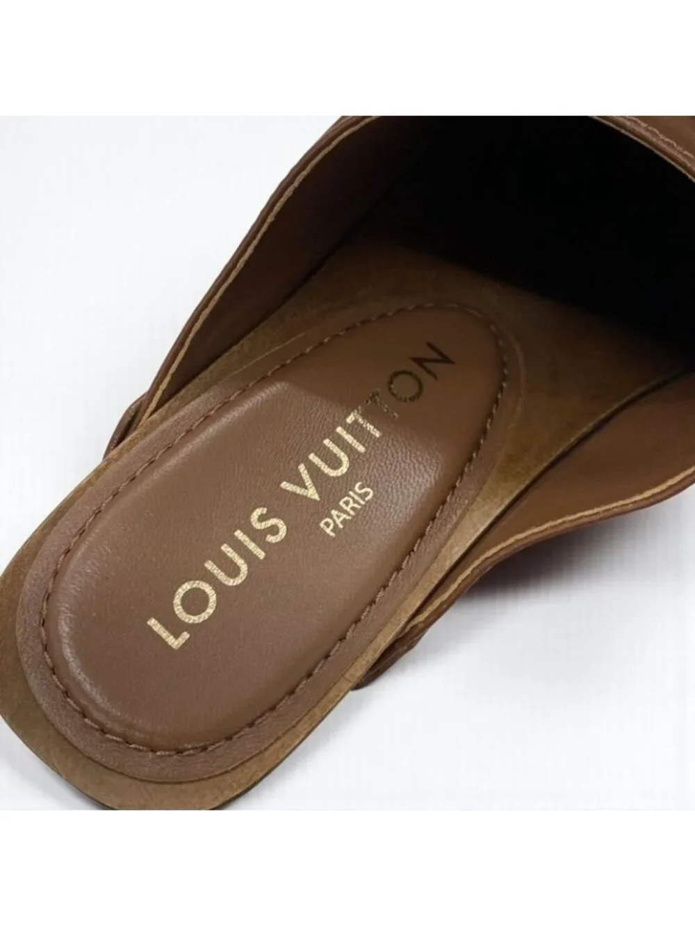 Louis Vuitton Cottage Line Sandals Shoes Leather Brown Gold Logo Studs Sabot - Picture 7 of 10